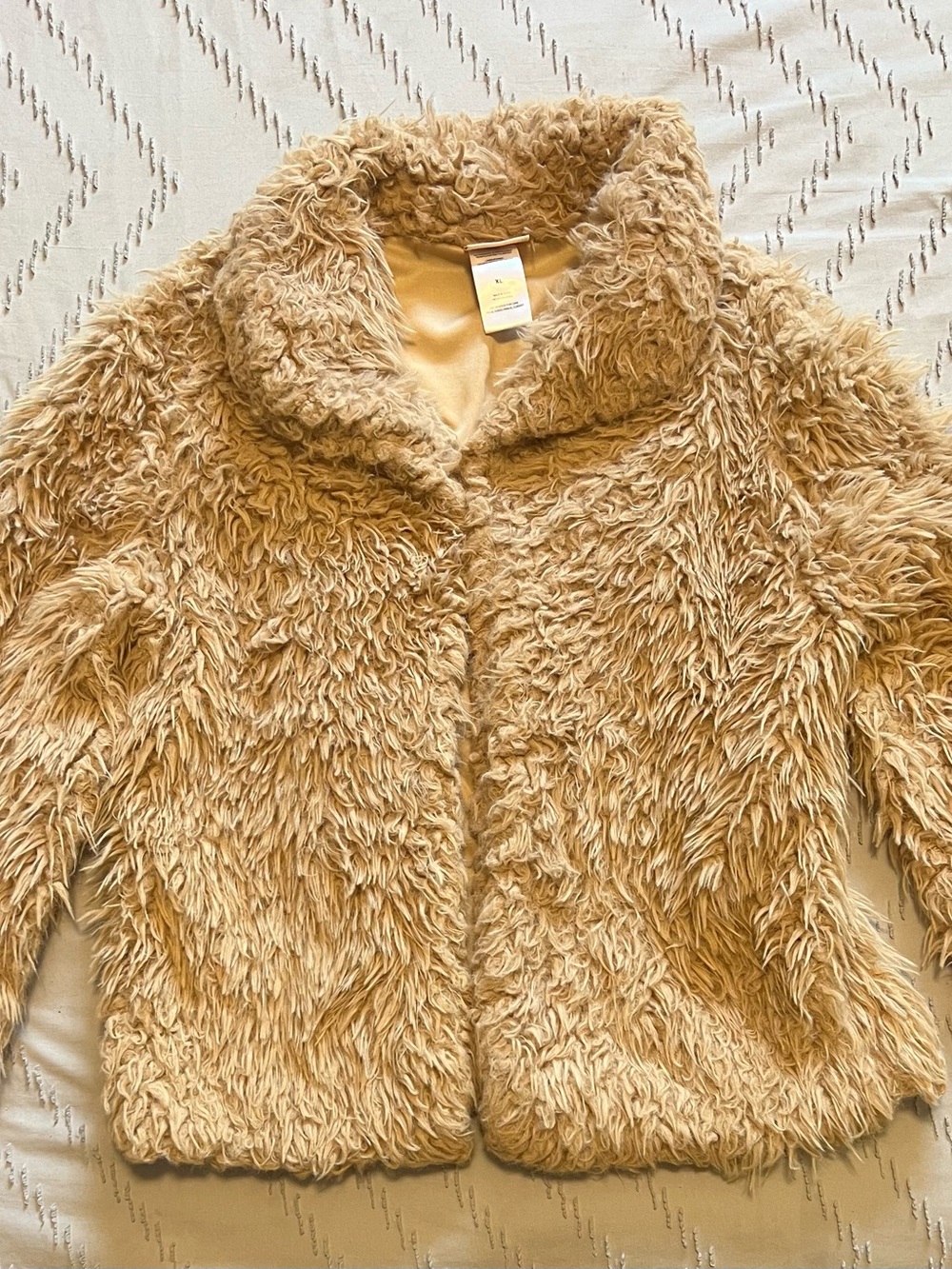 Little Lass Girls XL Shaggy Faux Fur Jacket Cream Tan Cozy Coat